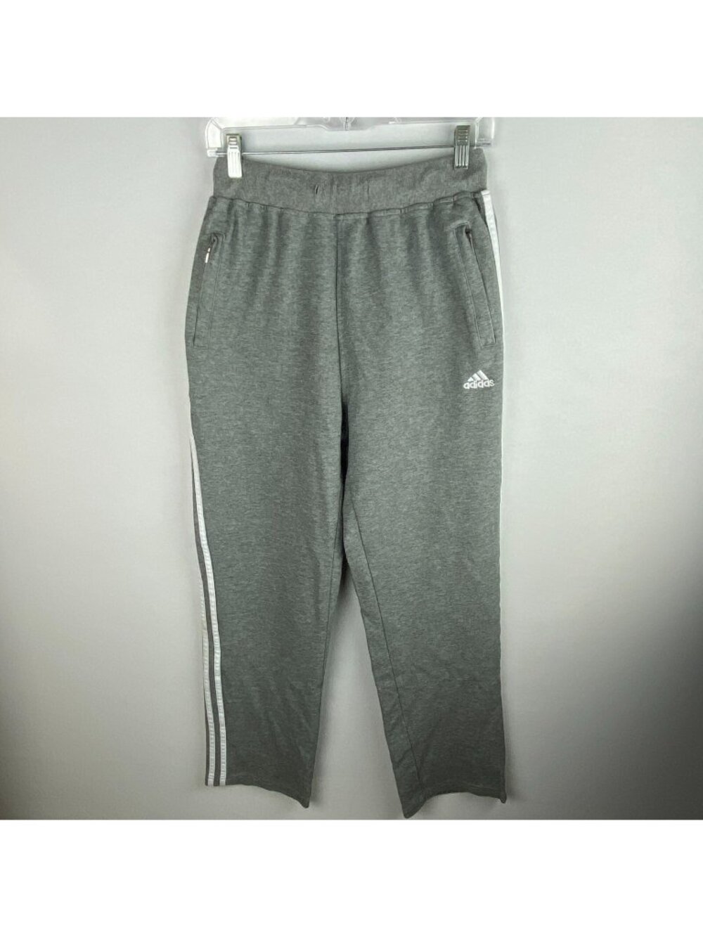 Adidas Athletic Pants Mens Gray With White Stripes Logo Zip Pockets 3XL XXXL *